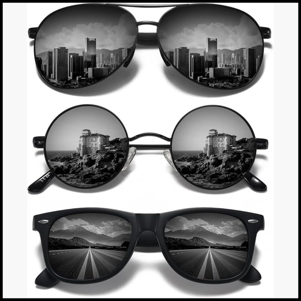 3 Pack Polarized Sunglasses Set with Metal and Plastic Frames